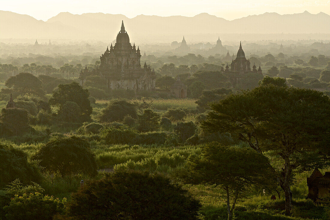 Sunrise at the pagodas at Old Bagan, Myanmar, Burma