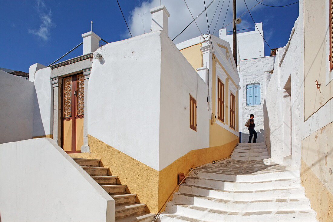 Steps in Chora, Symi Town, Symi, Dodecanese, South Aegean, Greece