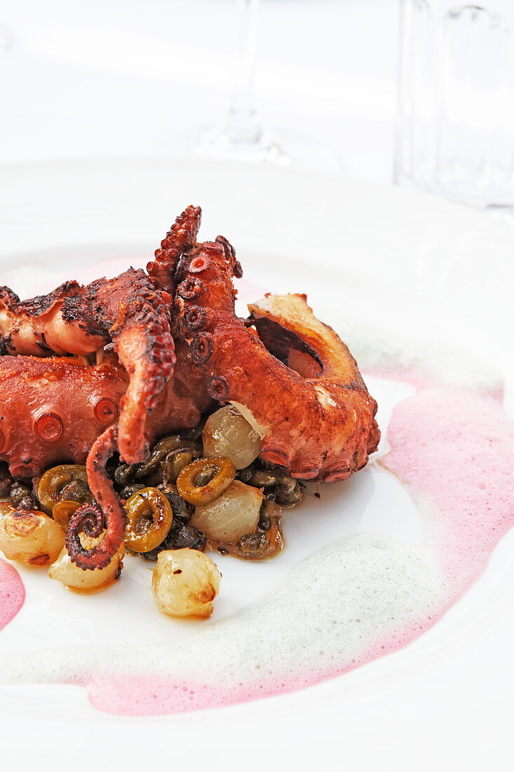 Variation of a classic octopus dish, Restaurant Mylopetra, Gialos, Symi Town, Symi, Dodecanese, South Aegean, Greece