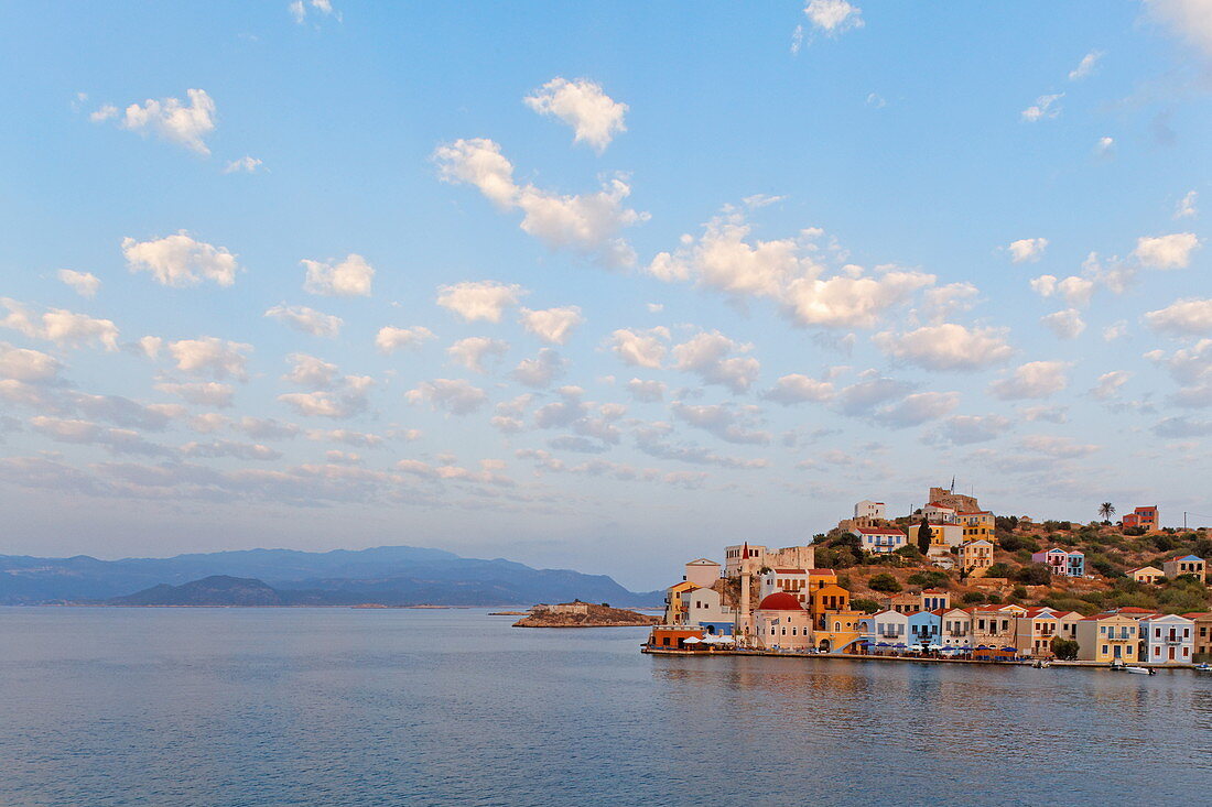 Harbour, and view of Kastellorizo, Dodecanese, South Aegean, Greece