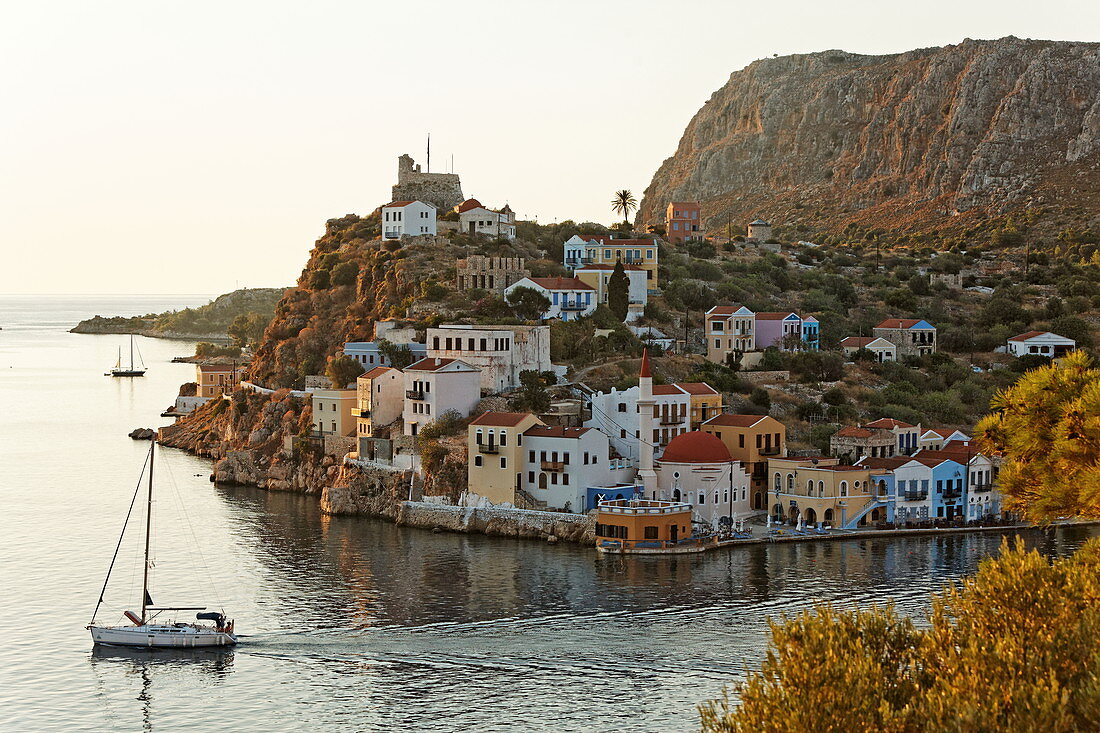 Harbour and view of Kastellorizo, Dodecanese, South Aegean, Greece