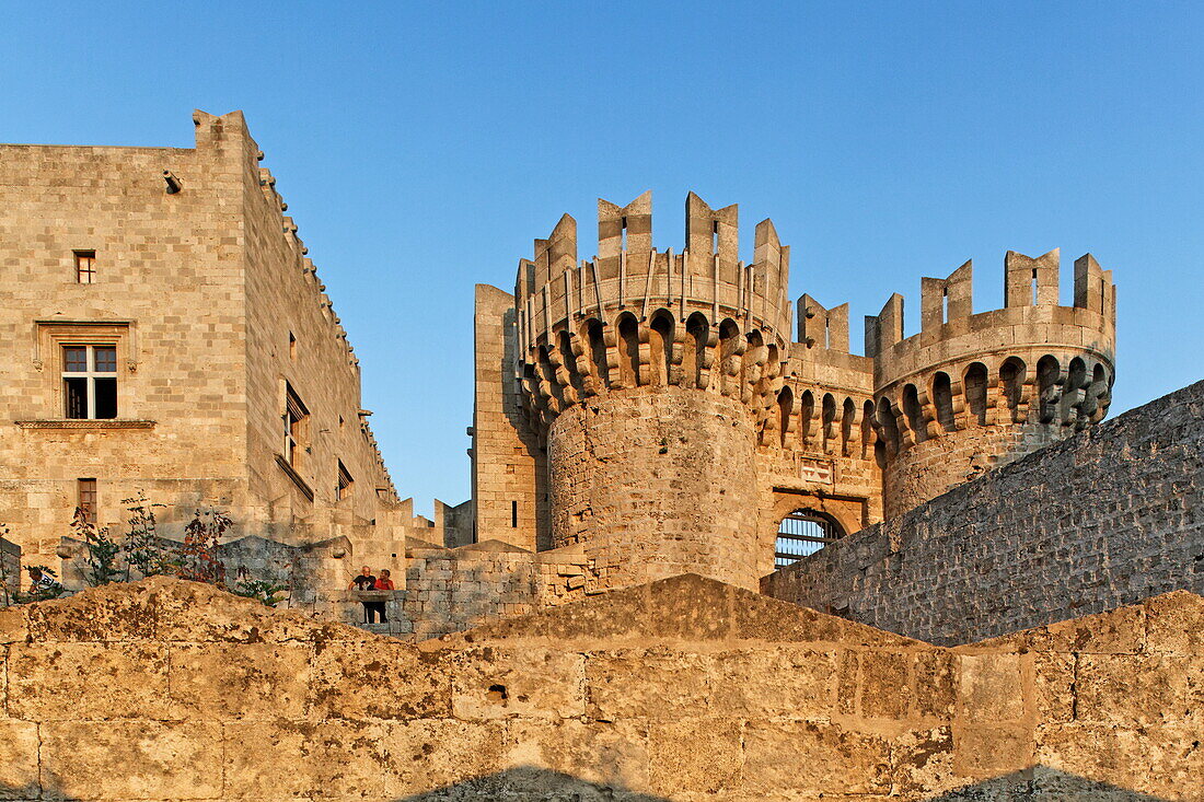 City fortification and the entrance gate to the Palace of the Grand Master, Rhodes, Dodecanese, South Aegean, Greece