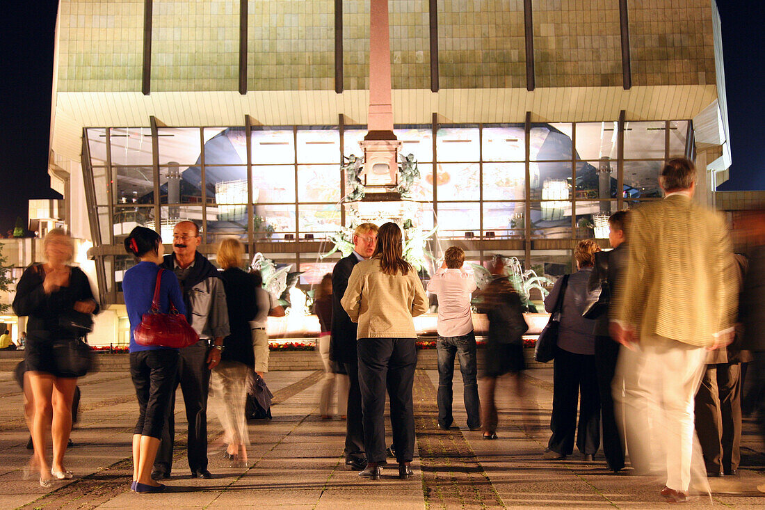 Augustusplatz, People infront of Gewandhaus, Leipzig, Saxony, Germany
