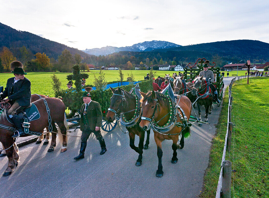 Leonhardiritt in Benediktbeuern, Landkreis Bad Tölz, Wolfratshausen, Oberbayern, Bayern, Deutschland