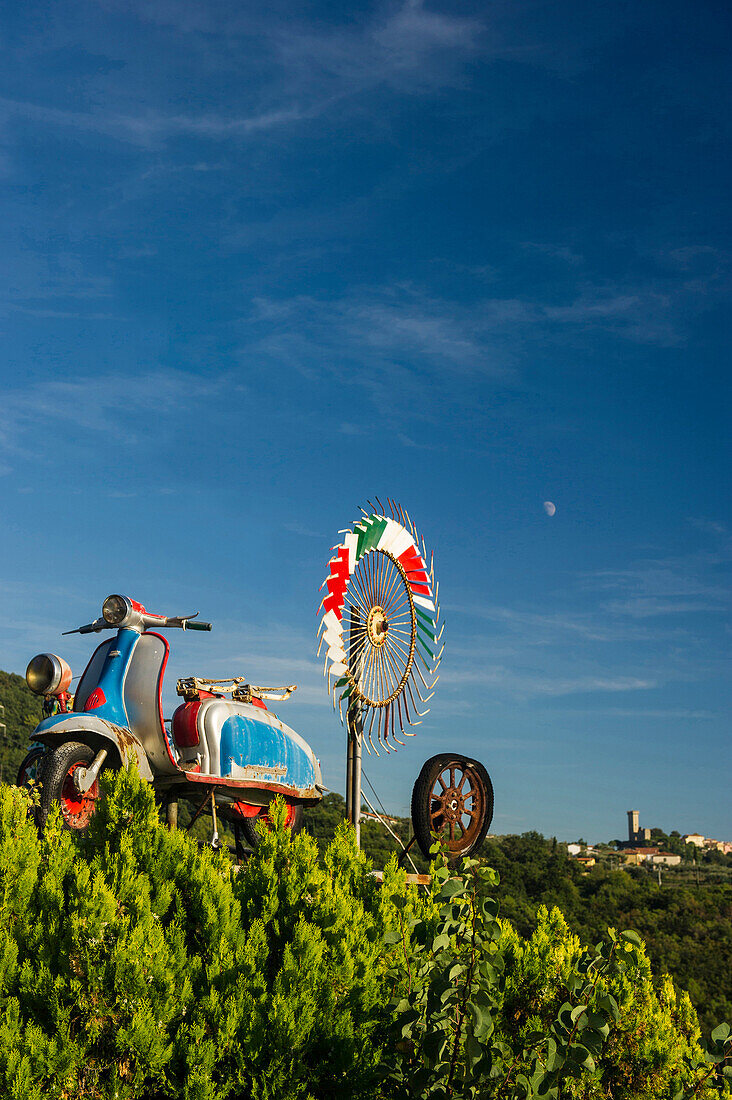 Painted motorcycle, Castelnuovo Magra, province of La Spezia, Liguria, Italy