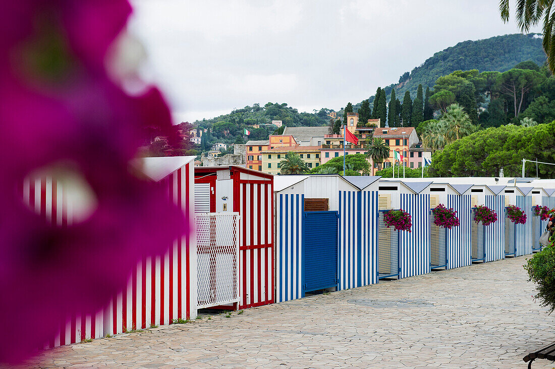 Beach huts, Lido, Santa Margherita Ligure, province of Genua, Italian Riviera, Liguria, Italy