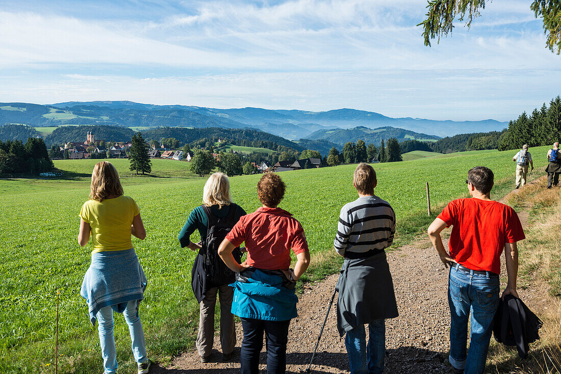 Hikers near St Maergen, Black Forest, Baden-Wuerttemberg, Germany