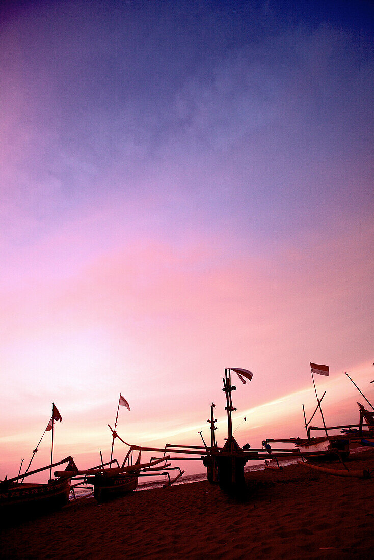 Fishing boats at beach, Jakarta, Java, Indonesia