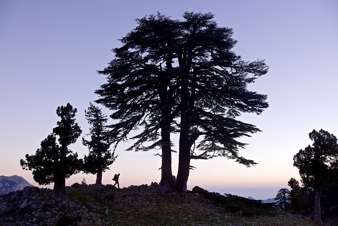 Woman hiking along long-distance footpath Lycian Way, Antalya, Turkey