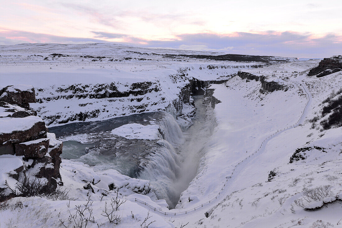 Gullfoss waterfall at the golden circle, Iceland in winter, Iceland