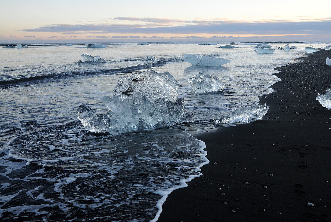 Sea coast at Jokulsa glacier lagoon in Vatnajokull National Park, south Iceland, Iceland