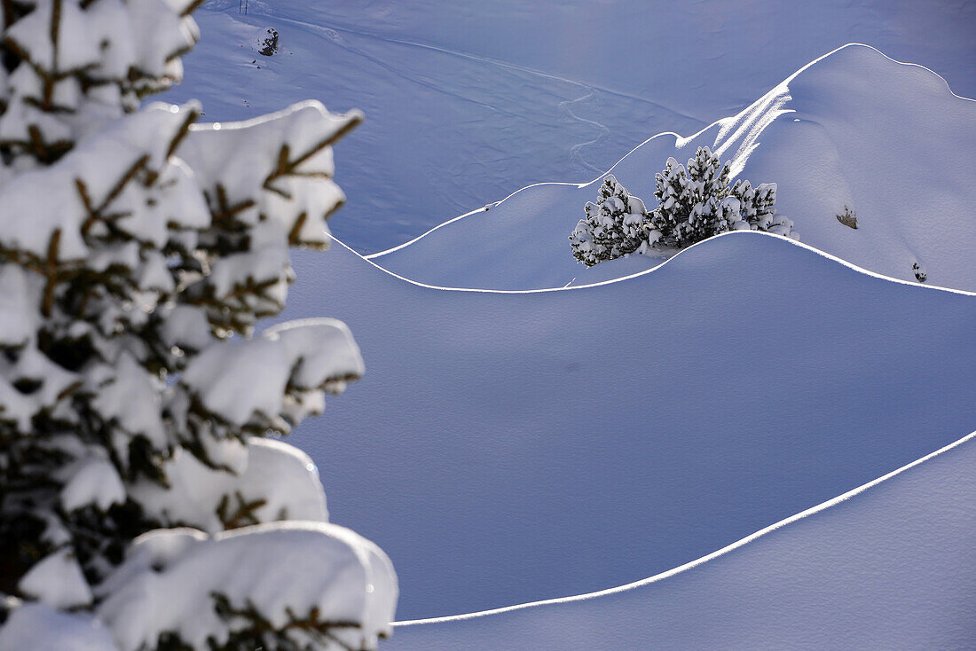 In the skiing area with gypsum holes, Lech in Arlberg, Winter in Vorarlberg, Austria