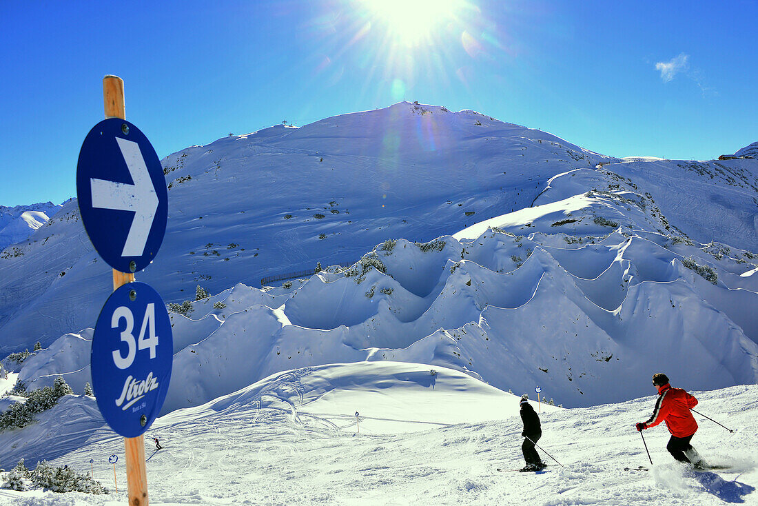 Skiing area with gypsum holes, Lech in Arlberg, Winter in Vorarlberg, Austria