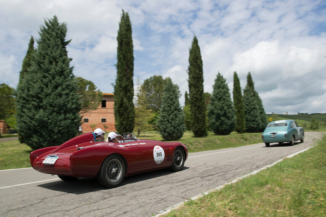 OSCA, MT4 TN 1500, Bj. 1955, Mille Miglia, 1000 Miglia in der Toskana, bei San Quirico d'Orcia, Toskana, Italien, Europa