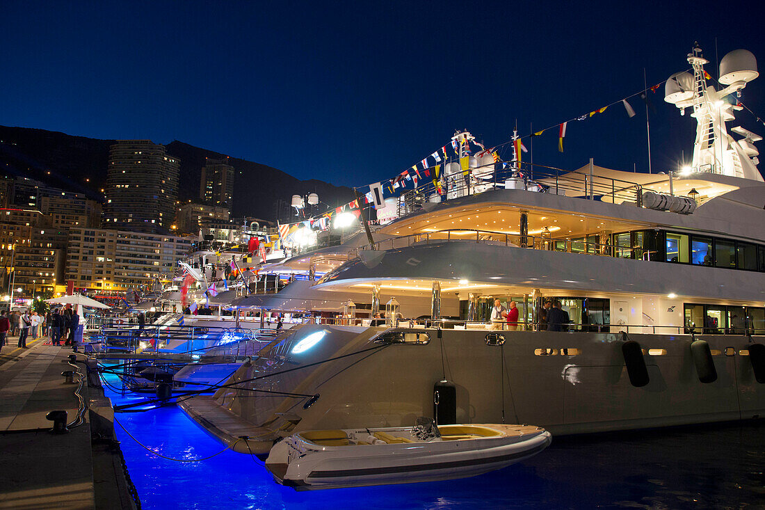 Port Hercule at night, Monaco, Monte Carlo, Cote d´Azur, France, Europe