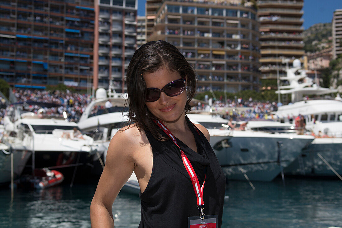 Woman in the harbour, Port Hercule, Monaco, Monte Carlo, Cote d´Azur, France, Europe
