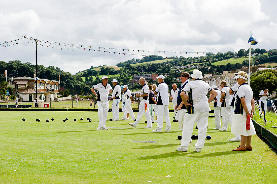 Bowls match, Teignmouth, Devon, South West England, England, Great Britain