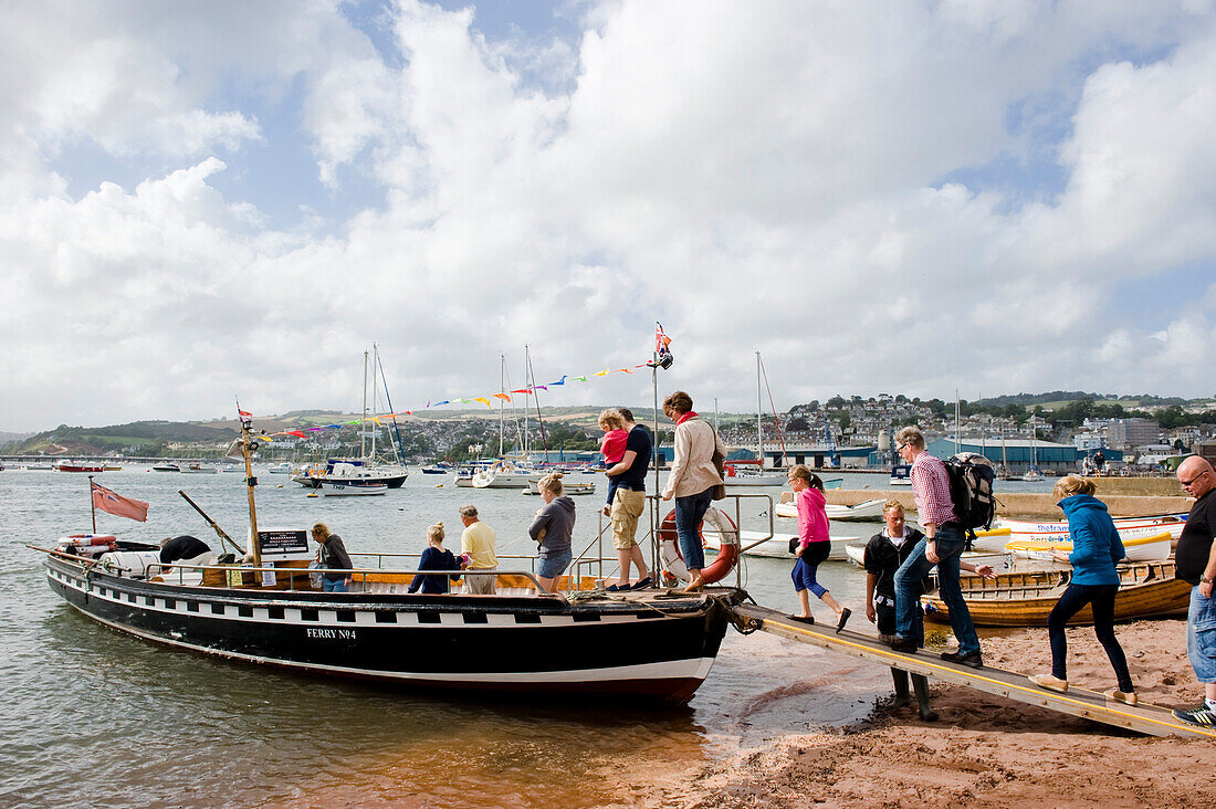 Passengers embarking a boat, Shaldon, Teignmouth, Devon, South West England, England, Great Britain