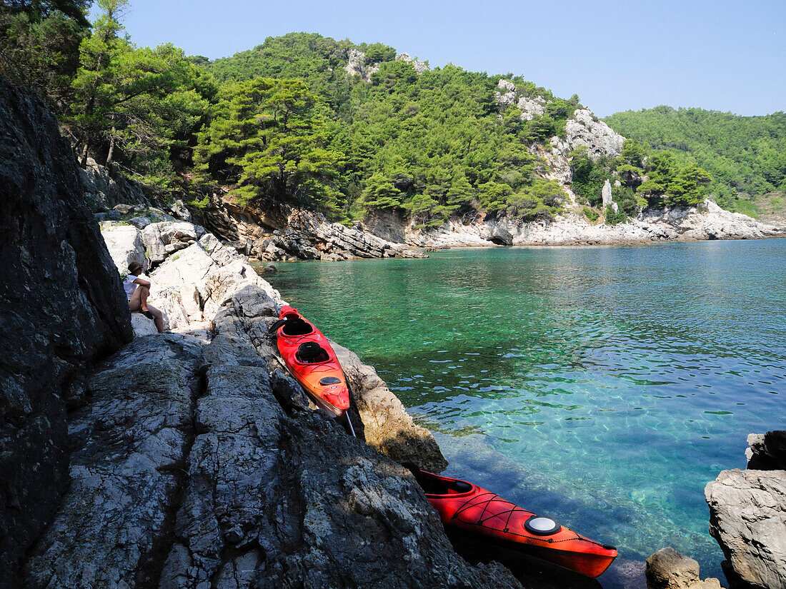Kayakers resting, Sipan, Elaphites, Dubrovnik-Neretva, Croatia