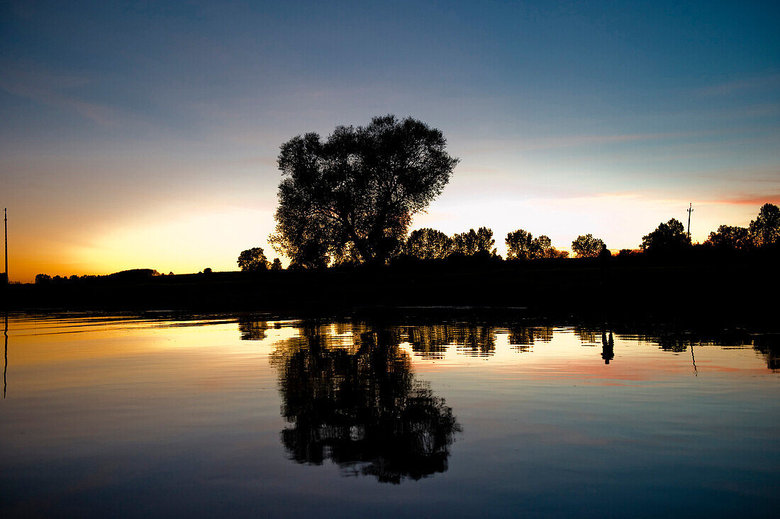 River scenery in sunset, Narew National Park, Podlaskie Voivodeship, Poland