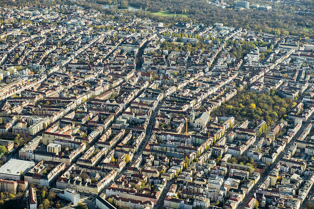 Aerial view of Schwabing, Munich, Bavaria, Germany
