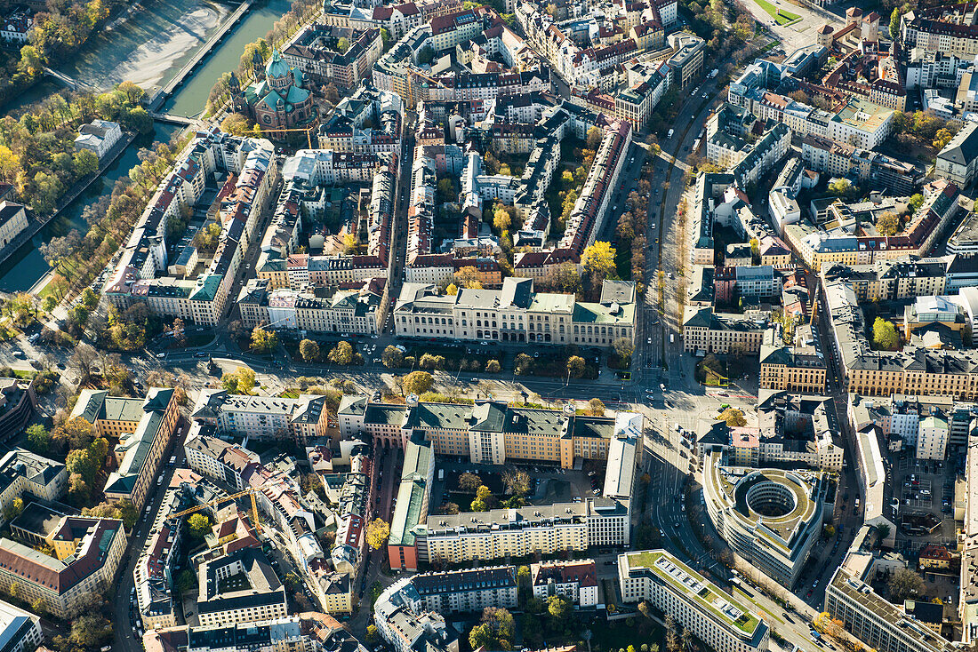Aerial view of the center, Lehel, Munich, Bavaria, Germany