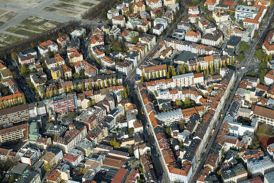 Luftaufnahme der Ludwigsvorstadt, München, Bayern, Deutschland
