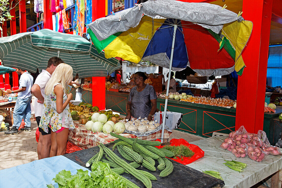 Marktstand, Victoria Market, Mahe Island, Seychellen, Indischer Ozean