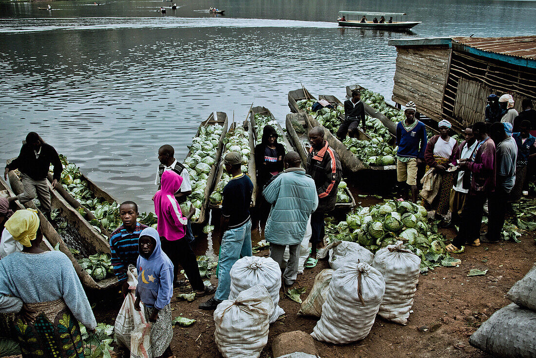 Market day at lake Bunyonyi, Uganda, Africa