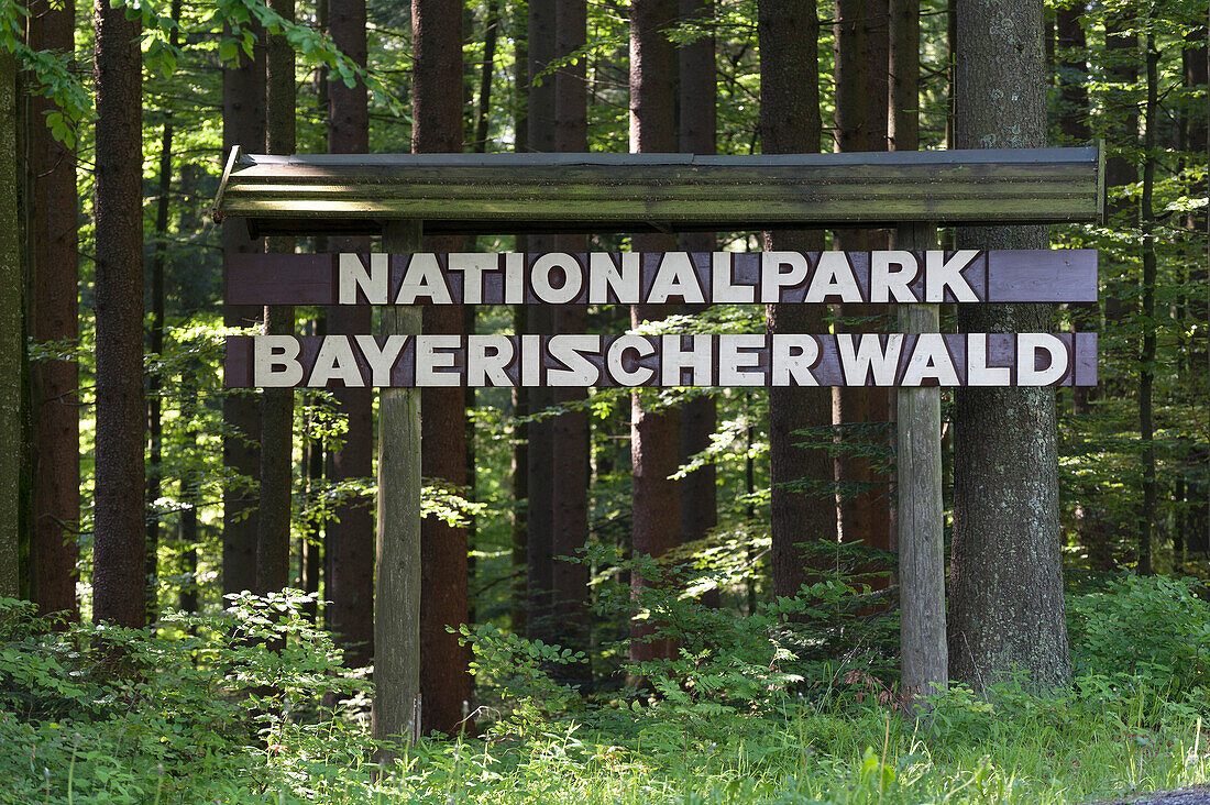 National Park sign for the Bavarian Forest, Bavarian Forest National Park, Bavaria, Germany