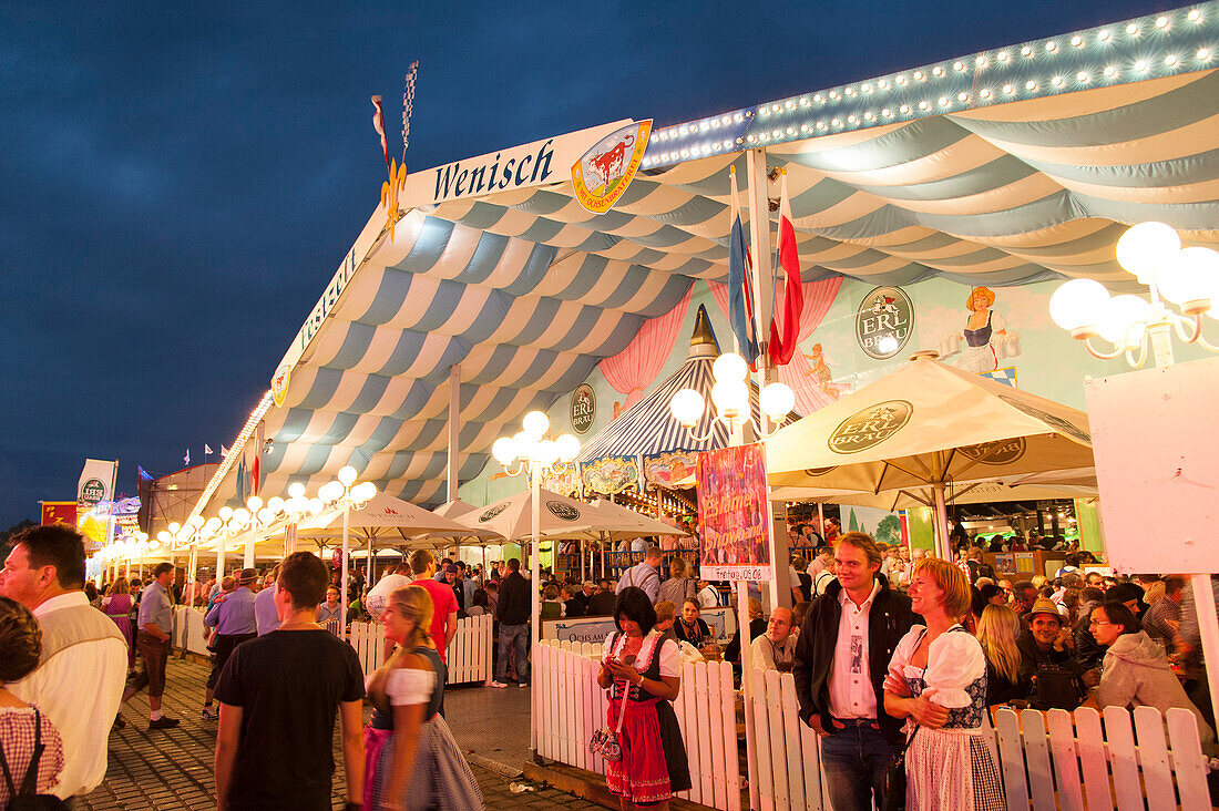 Gaeubodenvolksfest festival in the evening, Straubing, Danube, Bavarian Forest, Bavaria, Germany