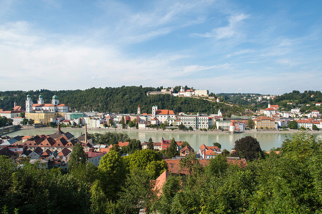 View towards Passau, Danube, Bavarian Forest, Bavaria, Germany