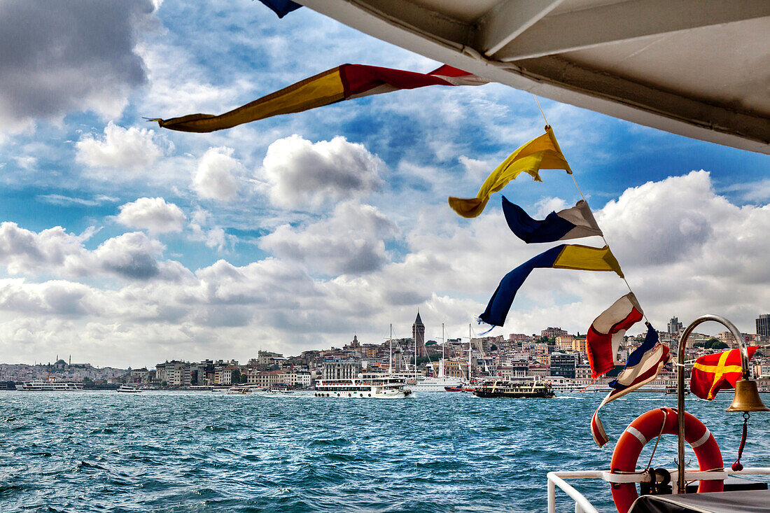 View from a ferry boat towards the city, Istanbul, Turkey