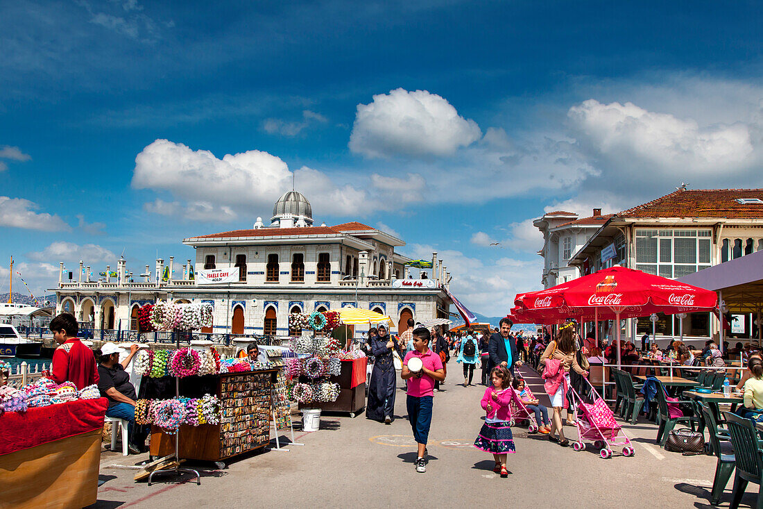 People shopping in the harbour area, Buyukada Island, Princess Islands, Marmara Sea, Istanbul, Turkey