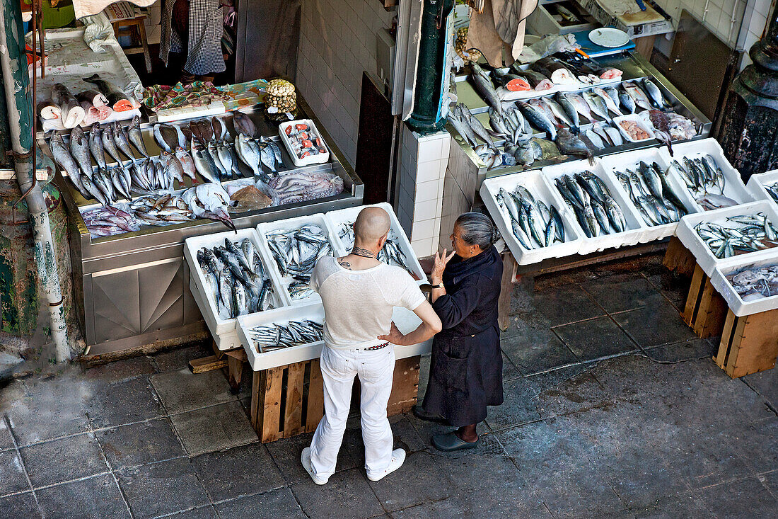 Market stall with fish, Mercado do Bolhao, Porto, Portugal