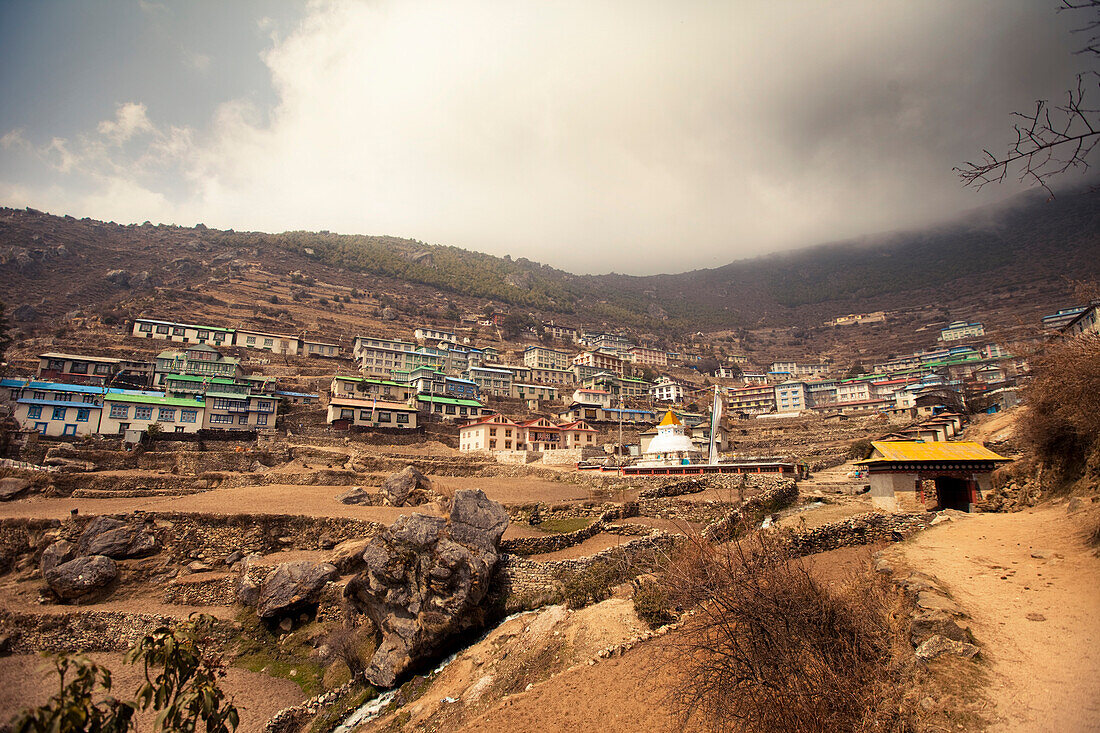 Clouds roll in overhead at Namche Bazaar, Nepal Namche Bazaar, Solukhumbu Region, Nepal