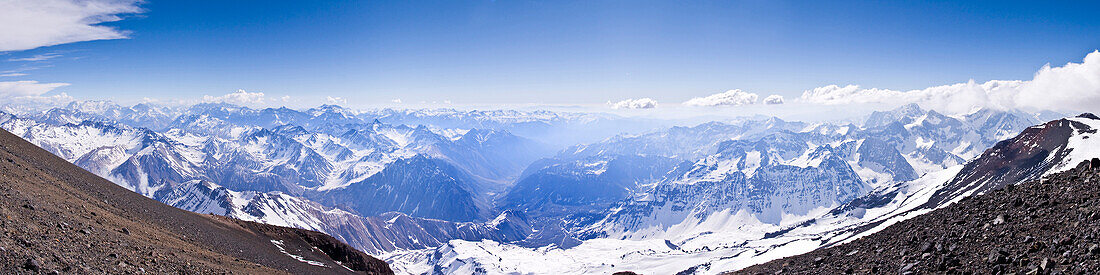 A panorama of the Andes mountains of Chile taken from near the summit of Volcan San Jose, Volcan San Jose, Chile