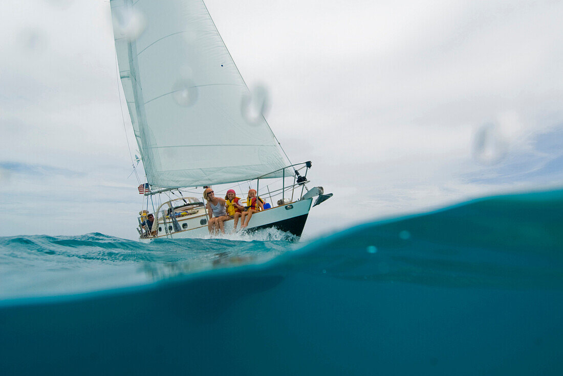 A family out for a day sail in Georgetown, Exumas, Georgetown, Exumas, Bahamas