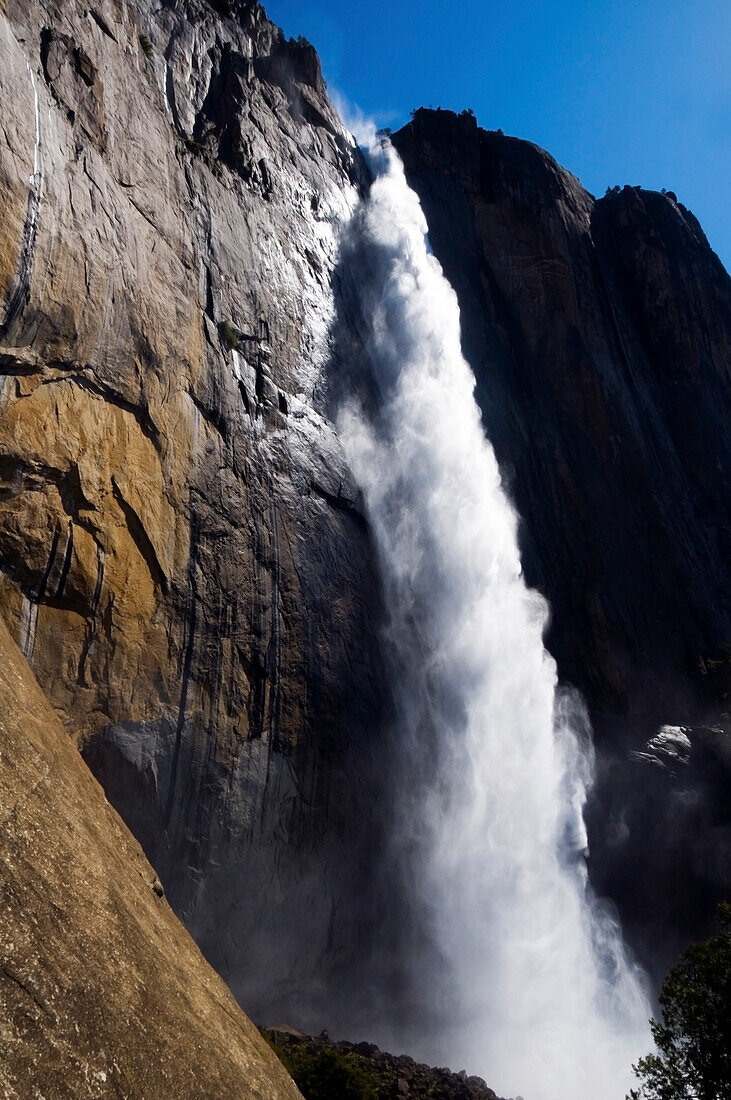 First light on Upper Yosemite Fall at peak flow in the spring in Yosemite National Park, CA Yosemite National Park, California, USA