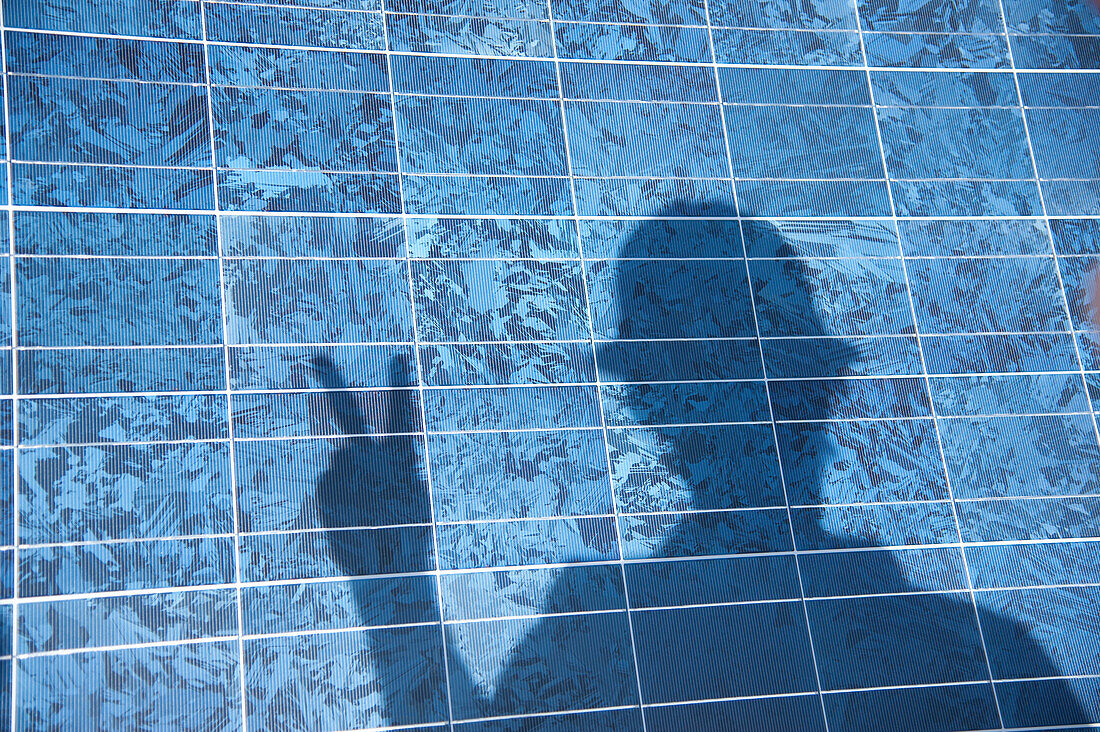 Closeup of shadow on photovoltaic panel, Redmond, WA, USA