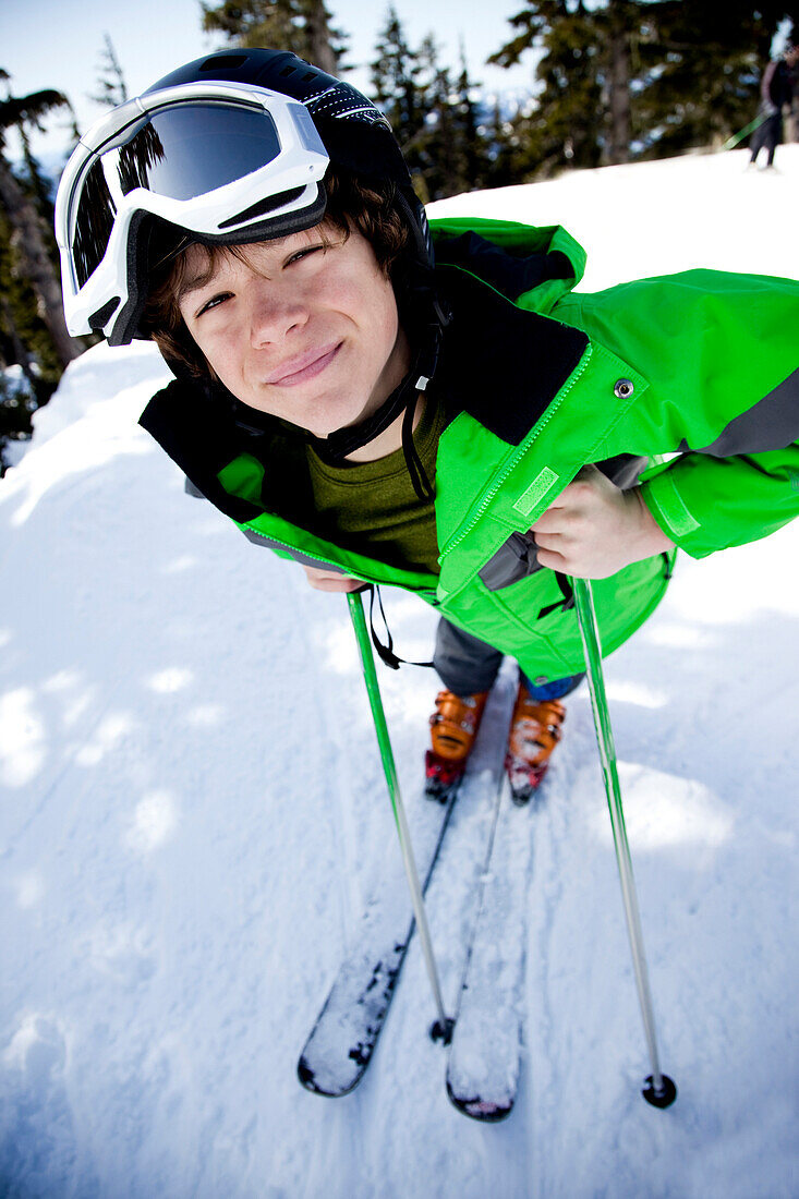 Young boy skiing Portland, Oregon, USA