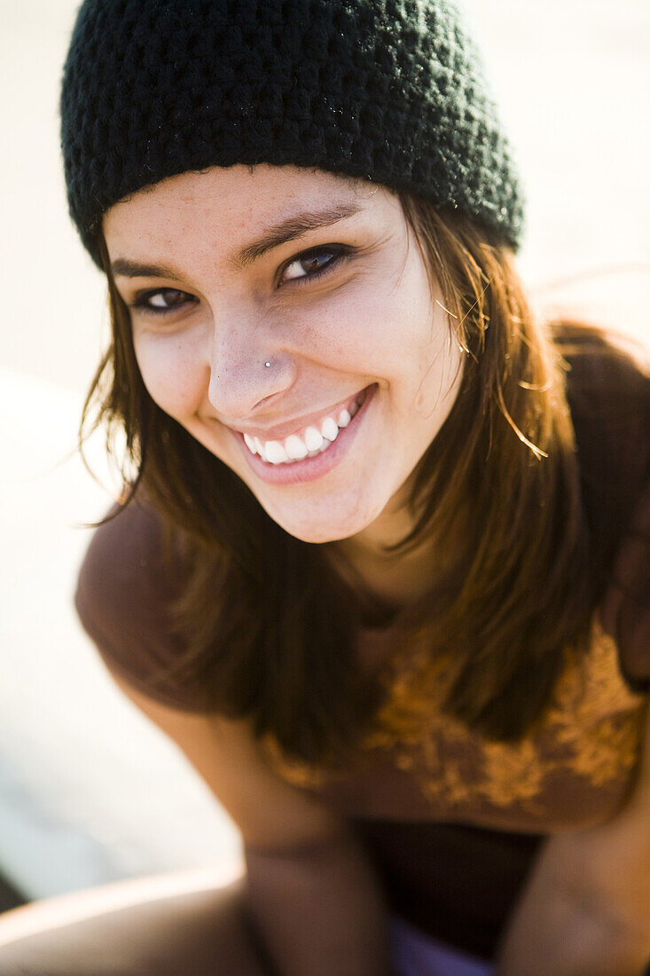 Portrait of a young woman on beach Carlsbad, California, United States