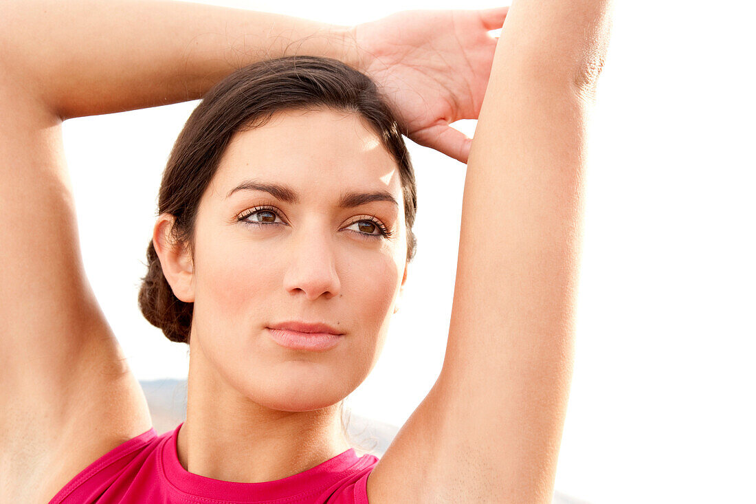 Portrait of a female practicing yoga in the outdoors Hood River, Oregon, USA