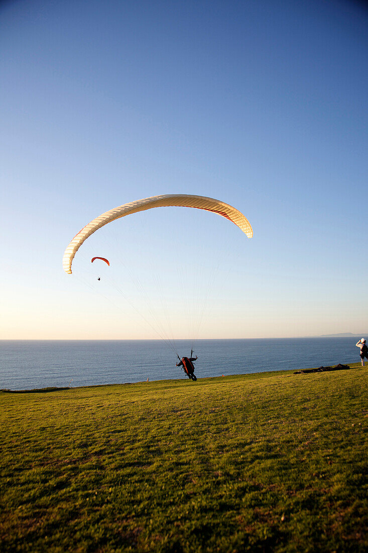 Paraglider takes at the paragliding port in Torrey Pines, San Diego, California San Diego, California, USA