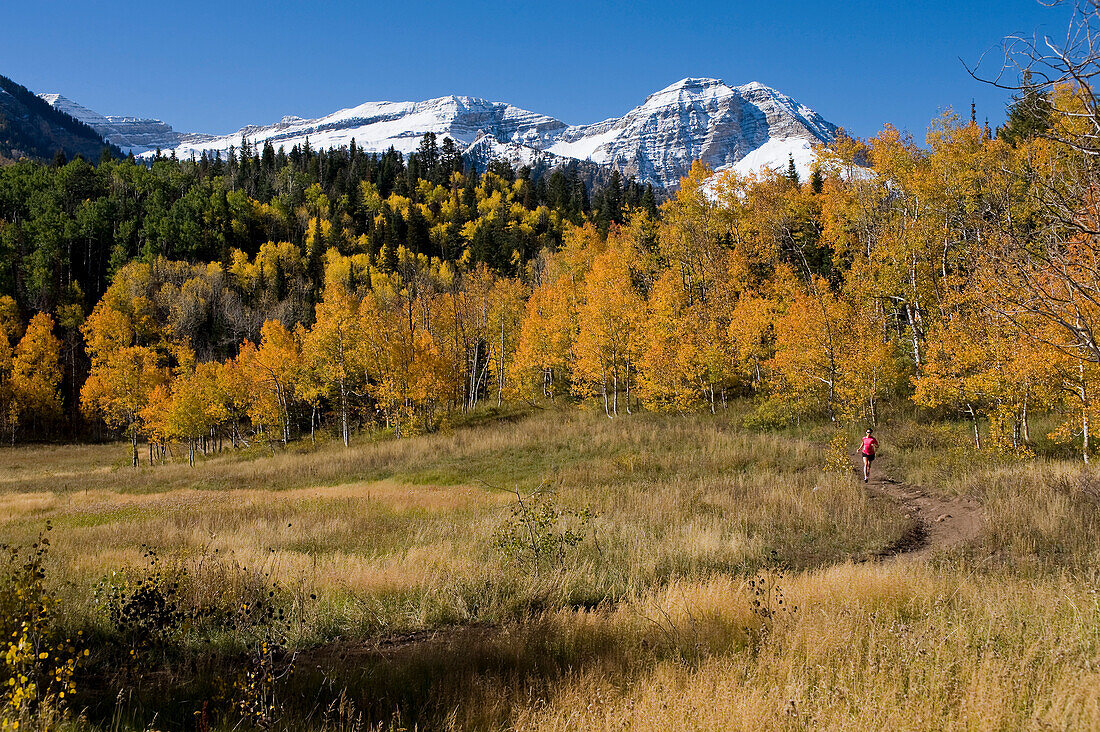 Female running in the mountains, Provo, Utah.++, Provo, Utah, United States