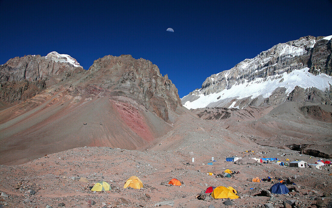Plaza Argentina, Base Camp for the Polish Glacier Traverse Route on Aconcagua, Argentina, Mendoza, Andes Mountains, Argentina