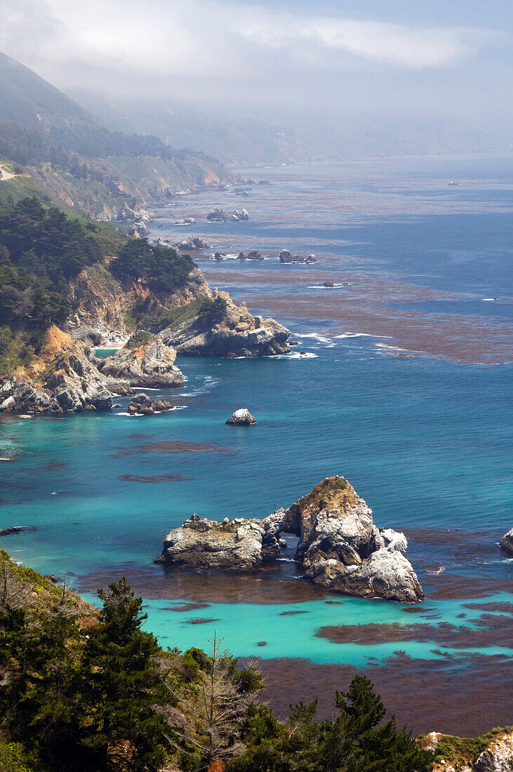 Looking south down the famous Big Sur coastline in California from historic and scenic Highway 1 Big Sur, California, USA