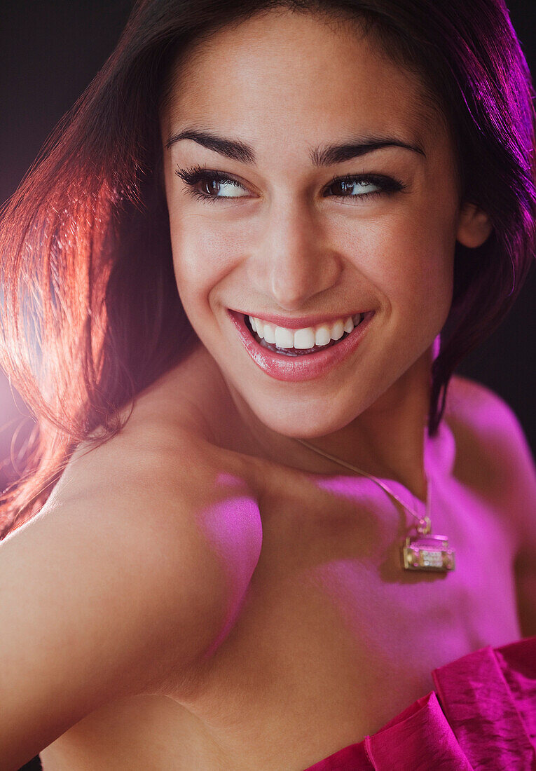 Close up of Hispanic woman smiling, Jersey City, NJ