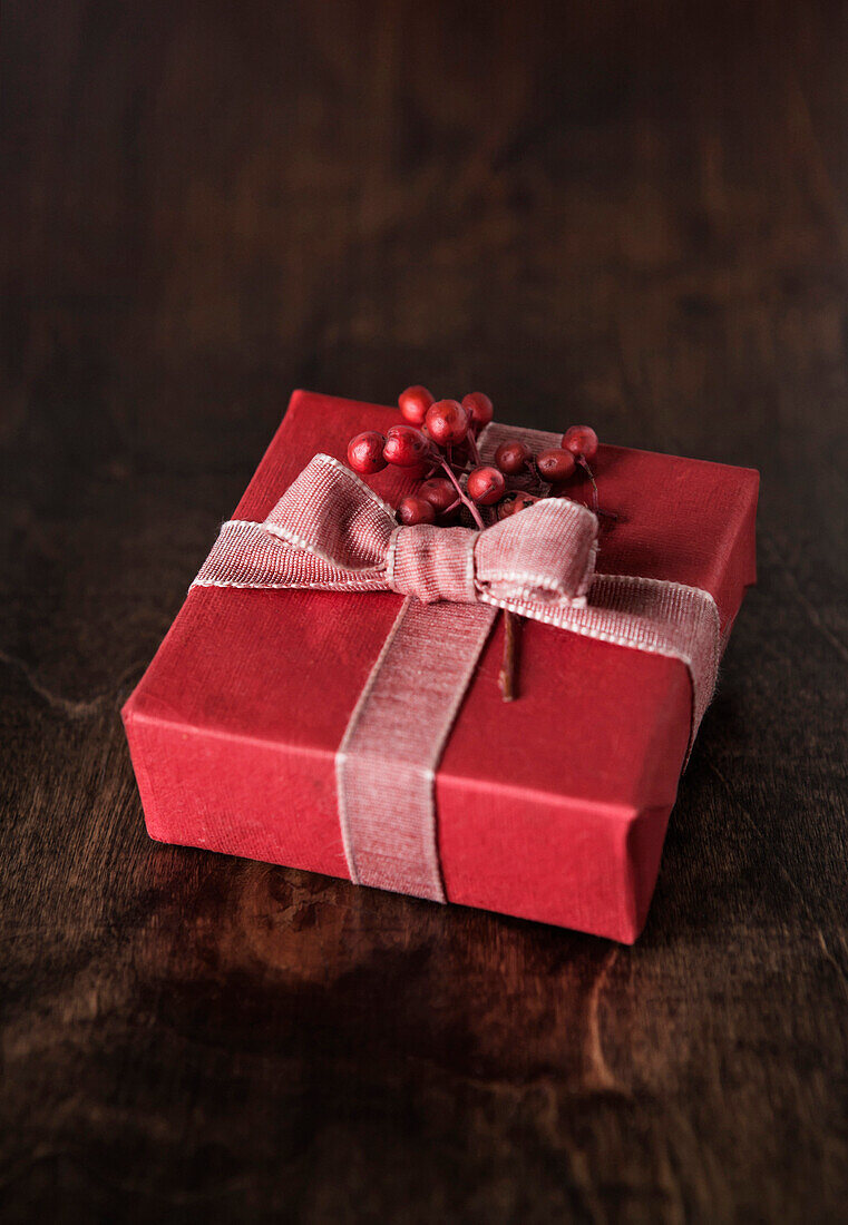 Berries on Christmas gift, Los Angeles, California, United States