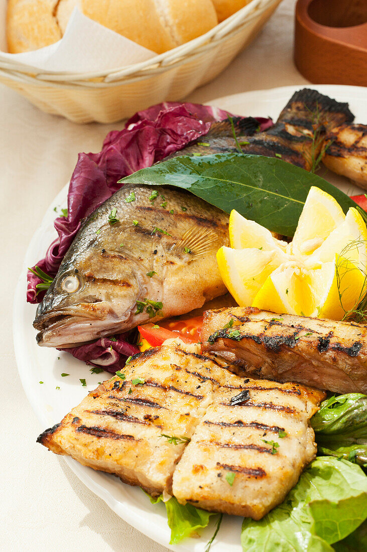 Various grilled trout, Alba, Cuneo, Italy